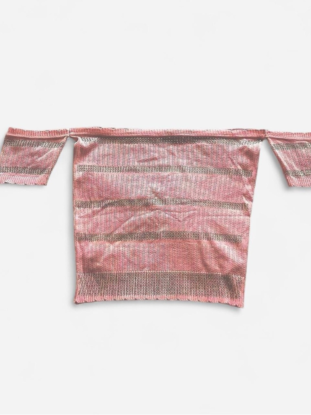 Off-Shoulder Metallic Pink Stripe Knit Top
